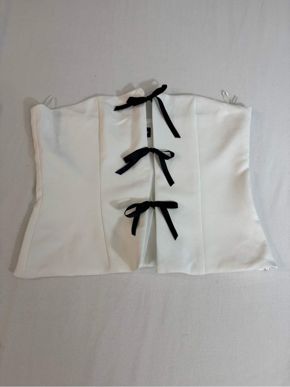 Zara White Strapless Corset Top with Black Bow Details